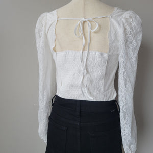 Lovely Lace Square Neck Fitted Blouse Top