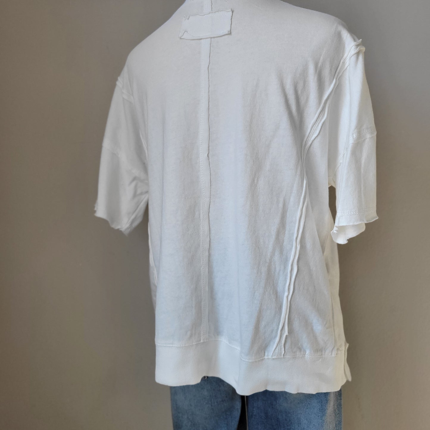 Front Slit Hi Low Cotton Mineral Washed Short Sleeve Tee White