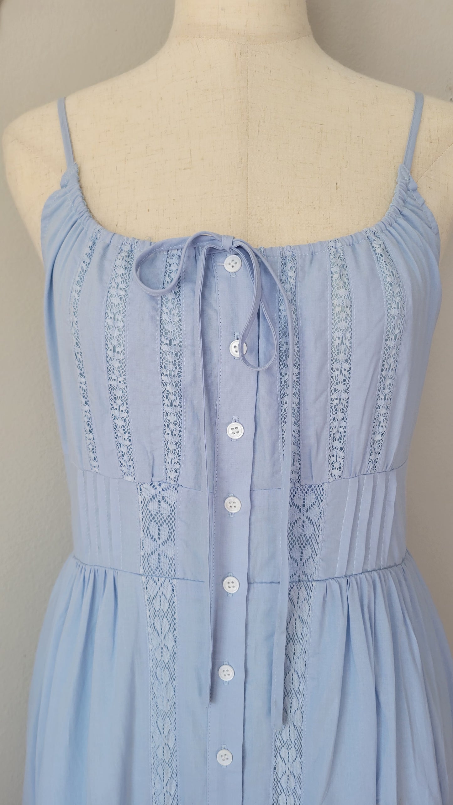Susan Gathered Cotton Button Down Blue Maxi Dress