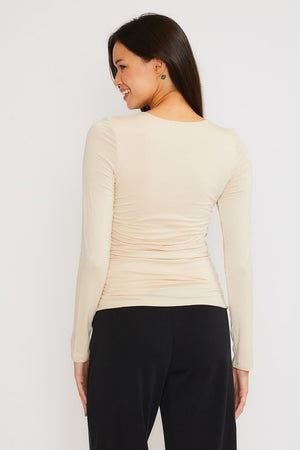 SIDE RUCHED DOUBLE LAYERED LONG SLEEVE TOP