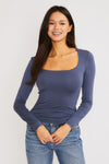 DOUBLE LAYERED SQUARE NECK LONG SLEEVE TOP