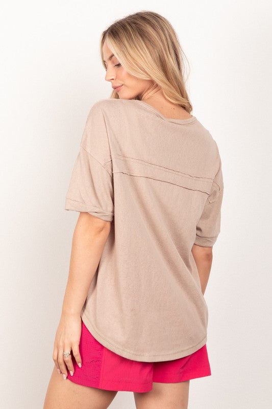 Henley Knit Top Taupe