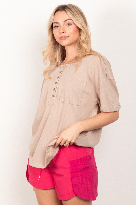 Henley Knit Top Taupe