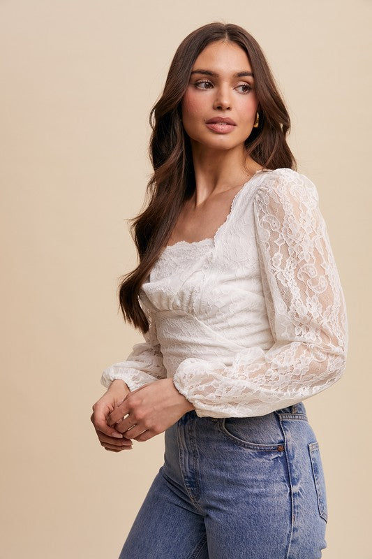 Lovely Lace Square Neck Fitted Blouse Top