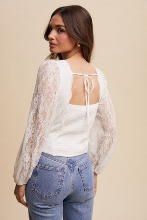 Lovely Lace Square Neck Fitted Blouse Top