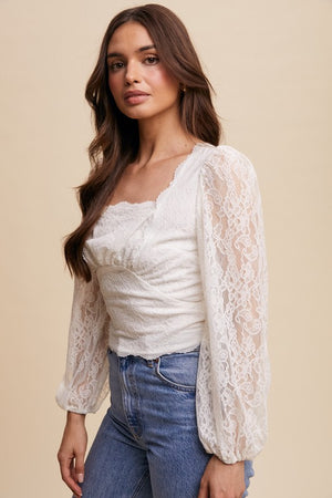 Lovely Lace Square Neck Fitted Blouse Top