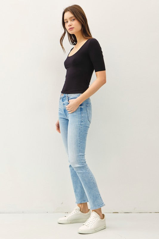 Soft Double Layer Short Sleeve Cropped Top Black