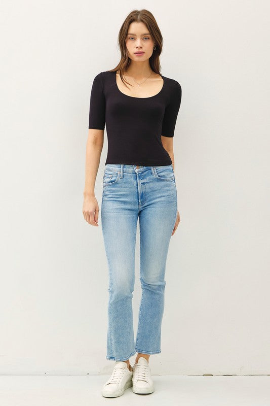 Soft Double Layer Short Sleeve Cropped Top Black