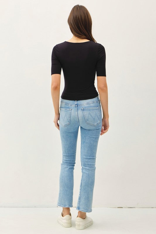Soft Double Layer Short Sleeve Cropped Top Black