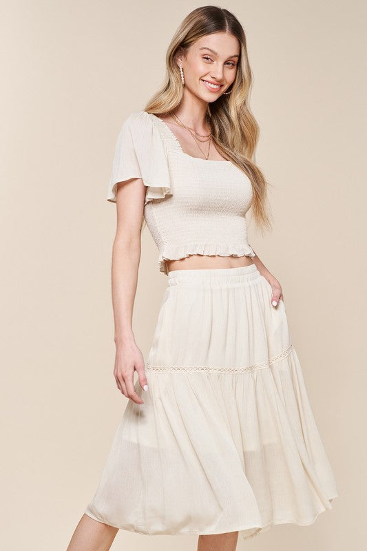 Woven White Skirt Set