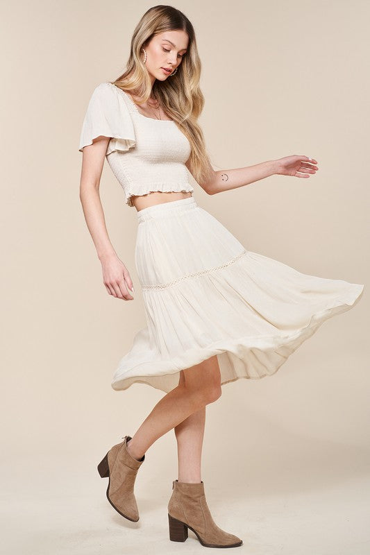 Woven White Skirt Set