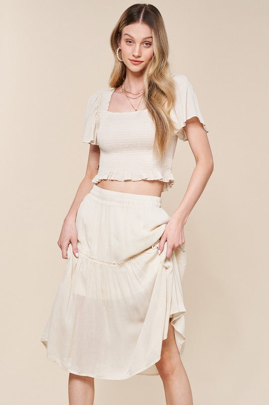 Woven White Skirt Set