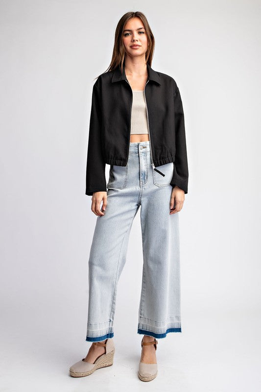 Cropped Elastic Zip Up Jacket Black – Mota Boutique