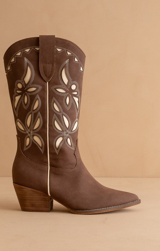 Laser Cut Brown Western Boots