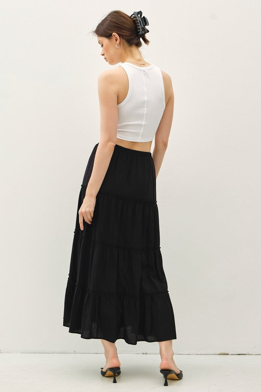 TIERED MAXI SKIRT BLACK