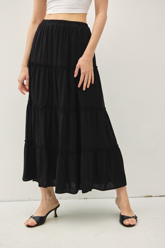 TIERED MAXI SKIRT BLACK