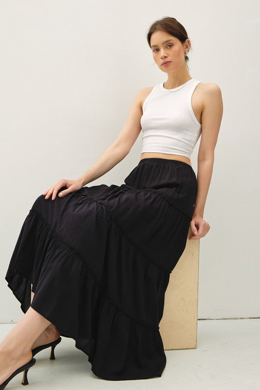 TIERED MAXI SKIRT BLACK