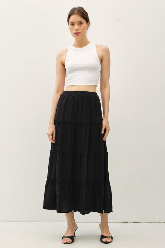 TIERED MAXI SKIRT BLACK