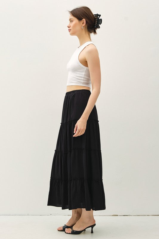 TIERED MAXI SKIRT BLACK