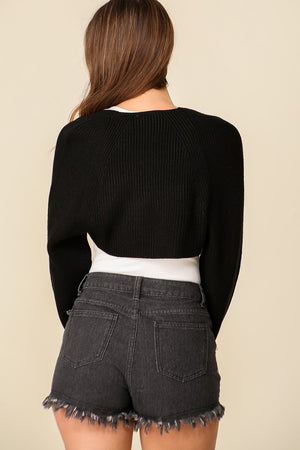 Bolero Cropped Shrug Cardigan Black White