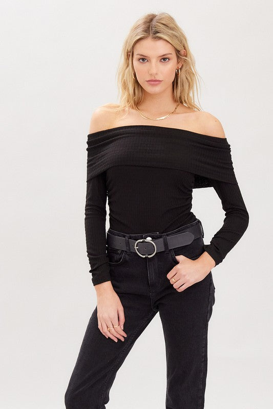 Off Shoulder Fold Over Top Black