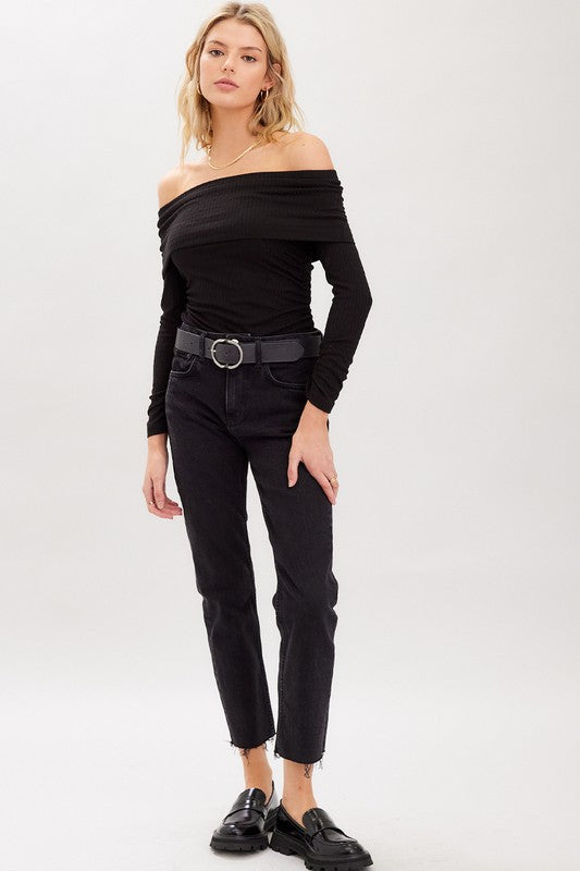 Off Shoulder Fold Over Top Black