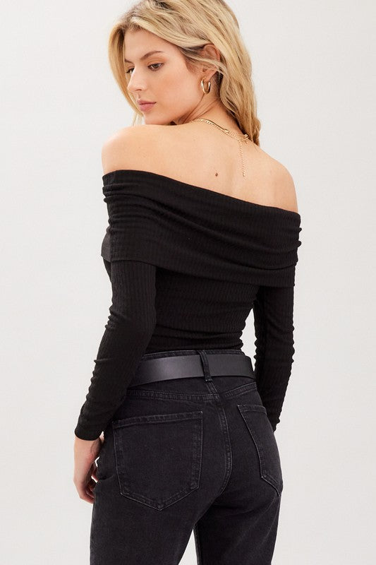 Off Shoulder Fold Over Top Black