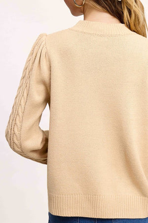 SOFT CREW NECK CABLE KNIT SWEATER