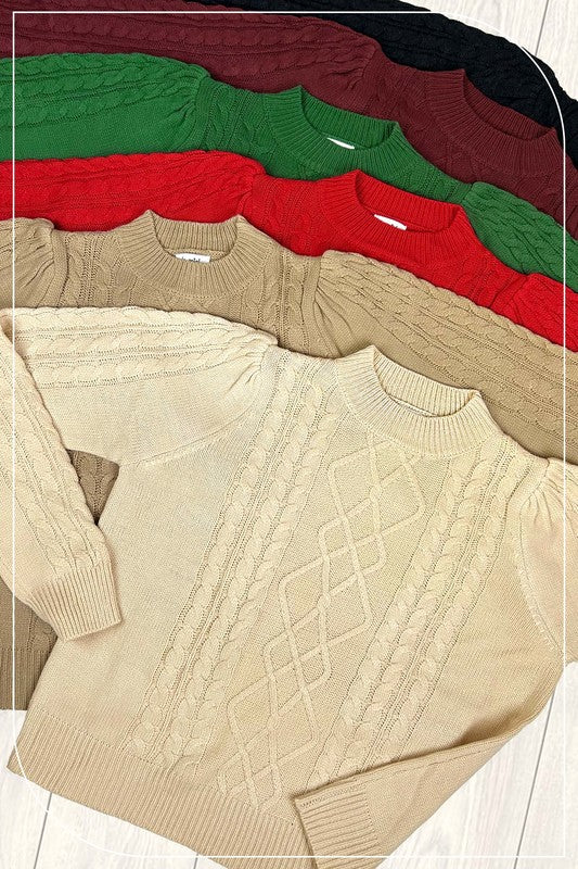 SOFT CREW NECK CABLE KNIT SWEATER