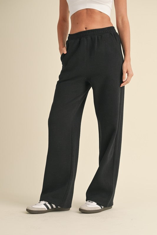 Cozy Fleece Wide Leg Sweatpants Black