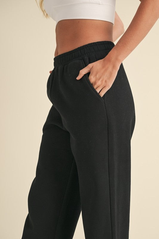 Cozy Fleece Wide Leg Sweatpants Black