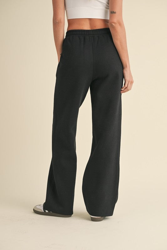 Cozy Fleece Wide Leg Sweatpants Black