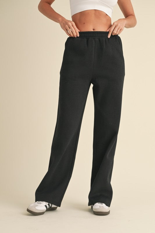 Cozy Fleece Wide Leg Sweatpants Black