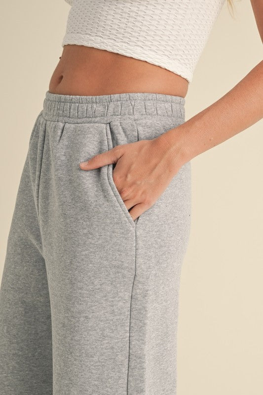 Cozy Fleece Wide Leg Sweatpants Heather Grey