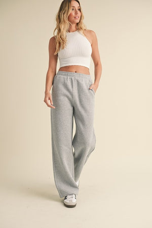 Cozy Fleece Wide Leg Sweatpants Heather Grey