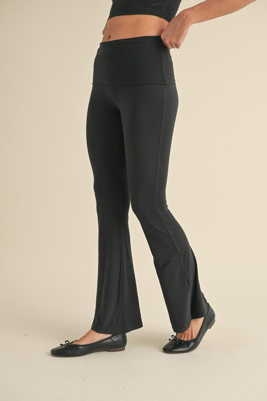 Soft Knit Foldover Flare Pants Black