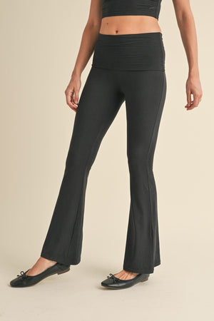 Soft Knit Foldover Flare Pants Black