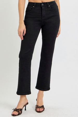 TUMMY CONTROL HIGH RISE CROP STRAIGHT JEANS BLACK RISEN JEANS