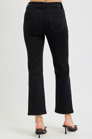 TUMMY CONTROL HIGH RISE CROP STRAIGHT JEANS BLACK RISEN JEANS