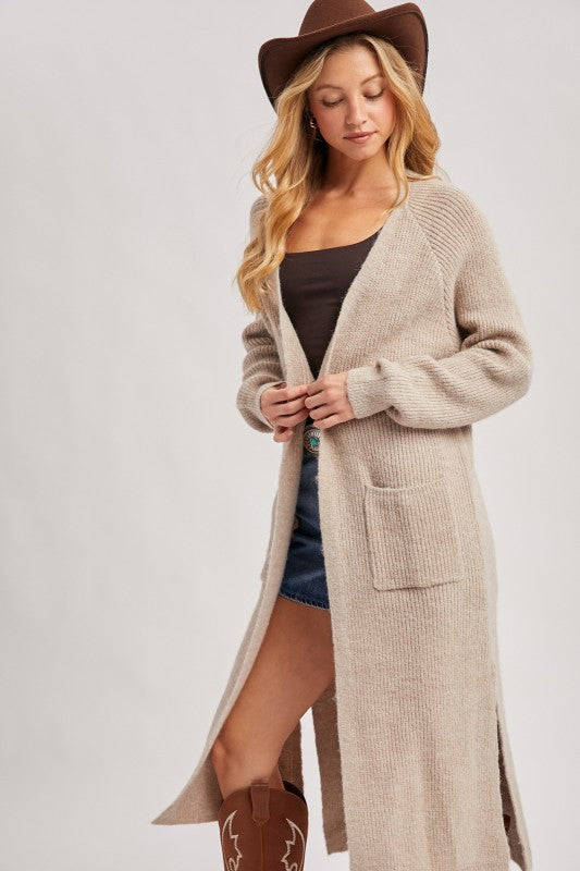 Longline Open Front Side Slit Cardigan Oatmeal – Mota Boutique