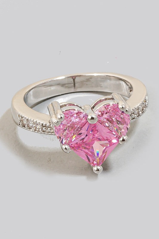 Pink Cz Heart And Pave Band Ring