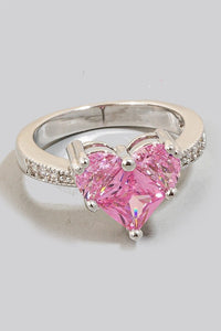 Pink Cz Heart And Pave Band Ring