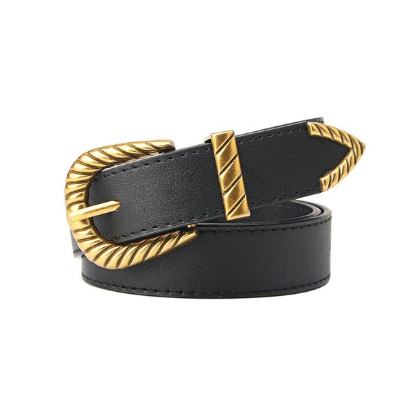 CLASSIC WESTERN CARVED BUCKLE FAUX LEATHER BELT