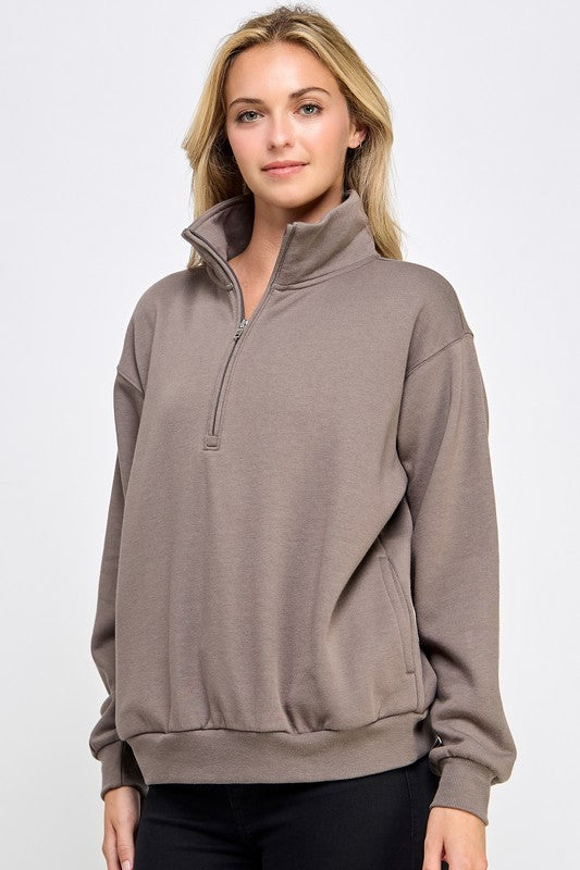 SOFT FLEECE HALF ZIP UP WITH MOCK NECK COLLAR 3 COLORS