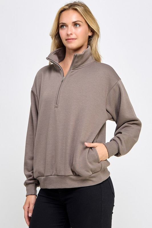 SOFT FLEECE HALF ZIP UP WITH MOCK NECK COLLAR 3 COLORS