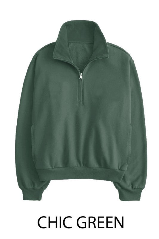 SOFT FLEECE HALF ZIP UP WITH MOCK NECK COLLAR 3 COLORS