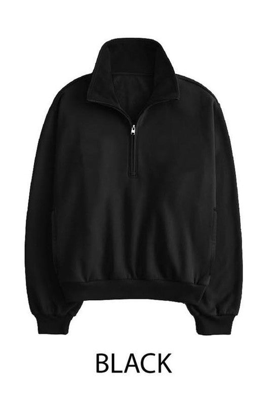 SOFT FLEECE HALF ZIP UP WITH MOCK NECK COLLAR 3 COLORS