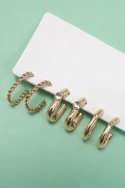 Trio Huggle Hoop Titanium Post Earrings Set