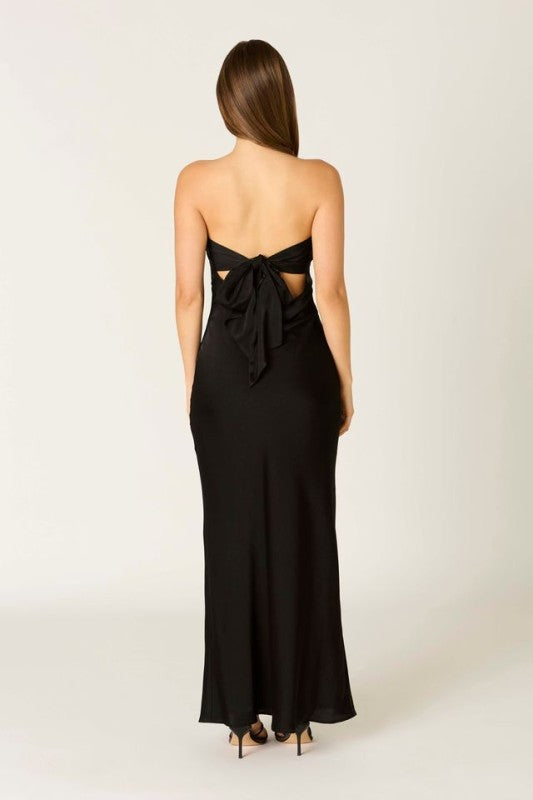Katherine Strapless Bow Back Tie Black Dress