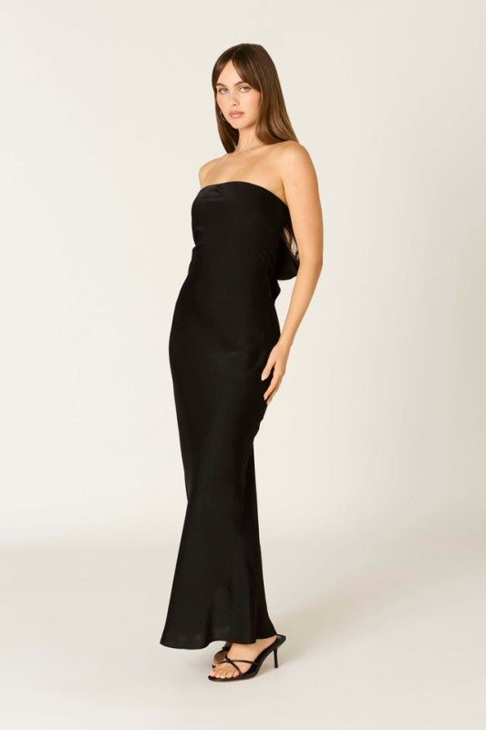 Katherine Strapless Bow Back Tie Black Dress